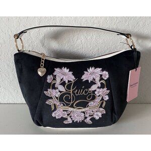 Juicy Couture Juicy In Bloom Hobo Shoulder Bag Purse Liquorice Black Floral NEW